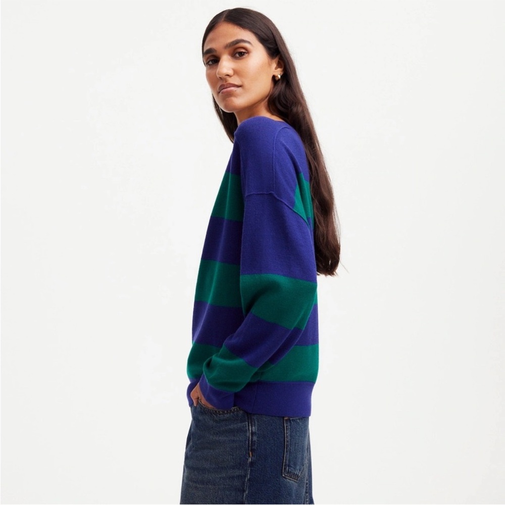 NWT Madewell Merino Wool Pullover Sweater Cobalt Green Navy Stripe L - Picture 11 of 11